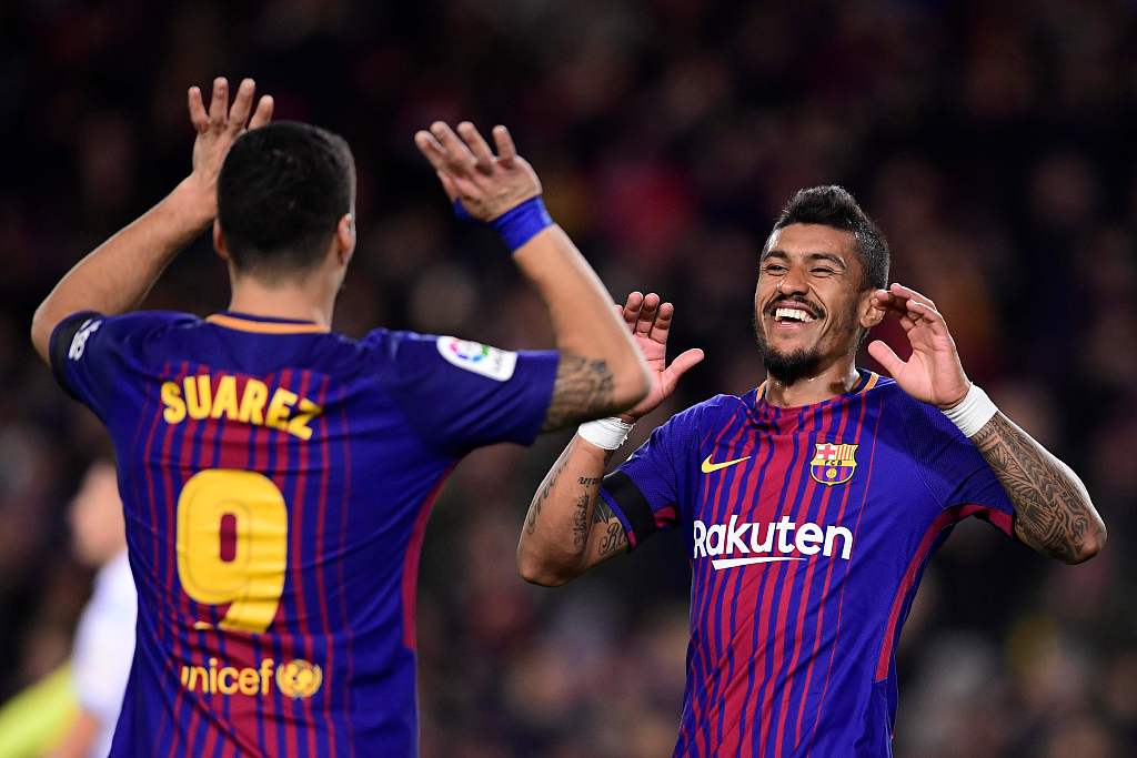  乌拉圭锋霸苏亚雷斯独中三元助球队大胜对手